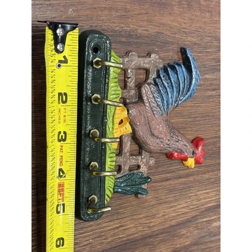 Rooster Chicken Cast Iron 5 Hook Wall Hanging Key Hanger Rack Farm Rustic Decor